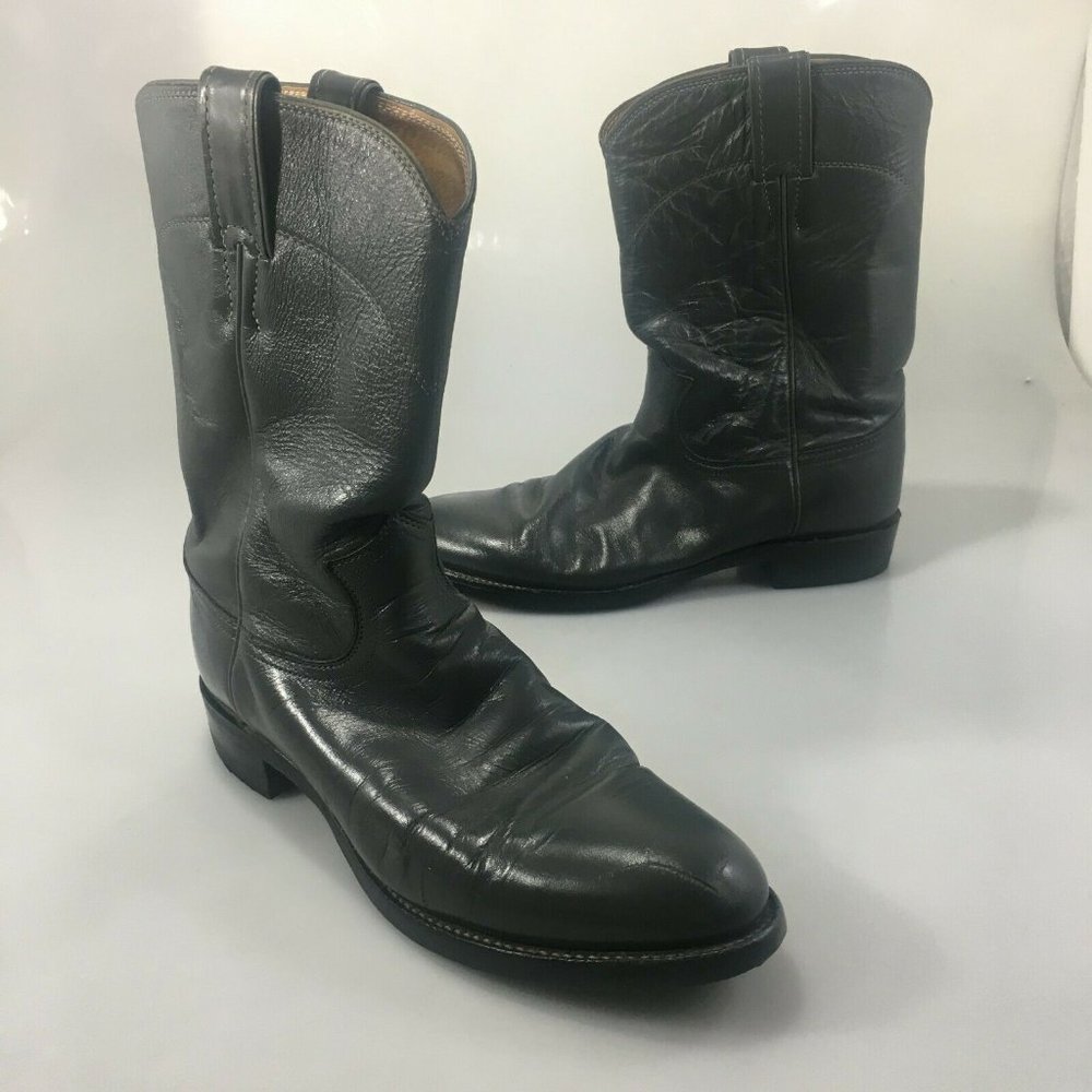 Justin 8 B Gray Leather Roper Cowboy Western Boots Style 3025
